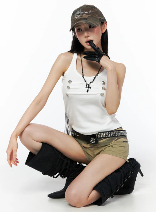 Button Detail Ribbed Tank Top CU511