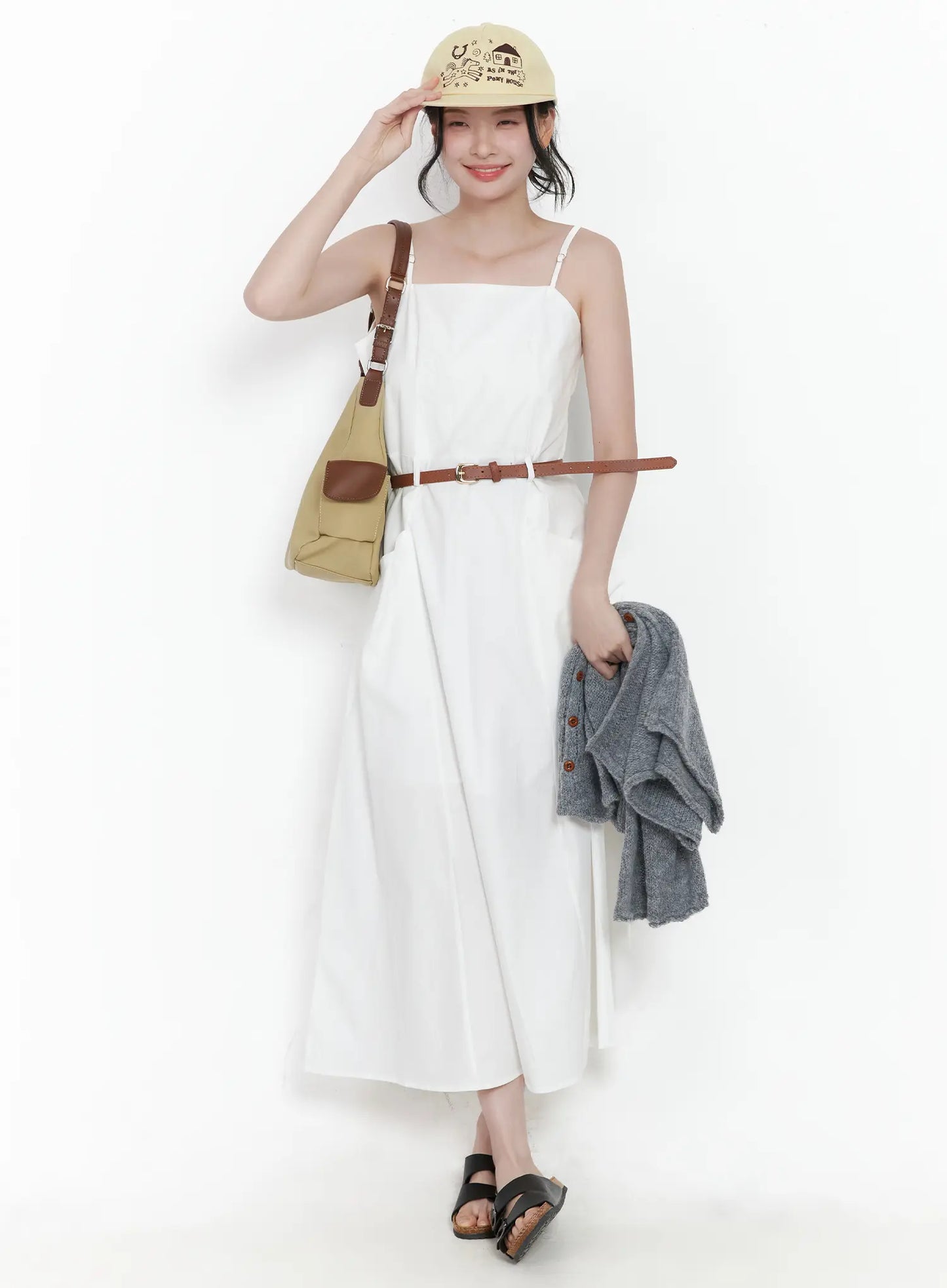 Adjustable Strap Belted Maxi Dress CA509