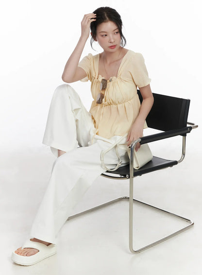 Chiffon Ruffle Short Sleeve Blouse CA510