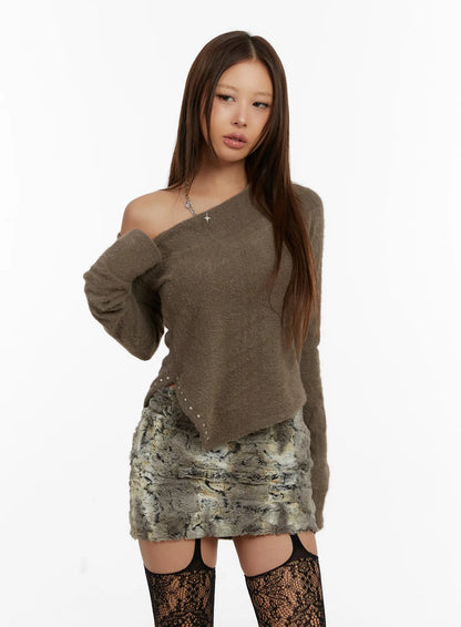 Asymmetric Fluffy Stud Sweater CD517