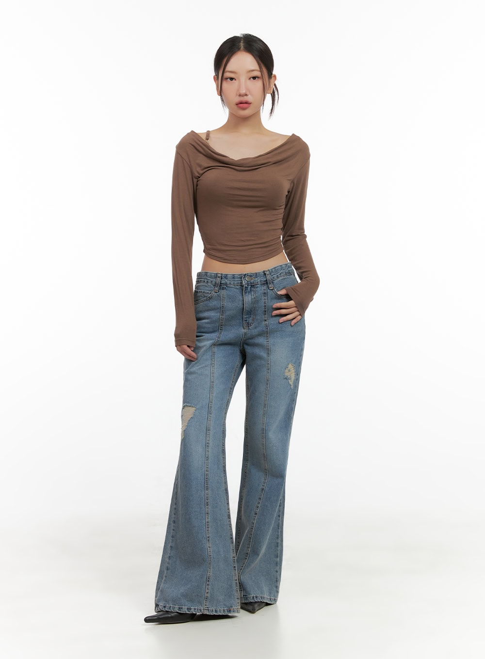 Buckle Shirred Off Shoulder Long Sleeve CG423