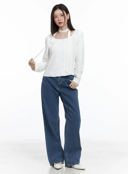 Ashlyn High-Waist Fleece-Lined Wide-Leg Jeans CJ507