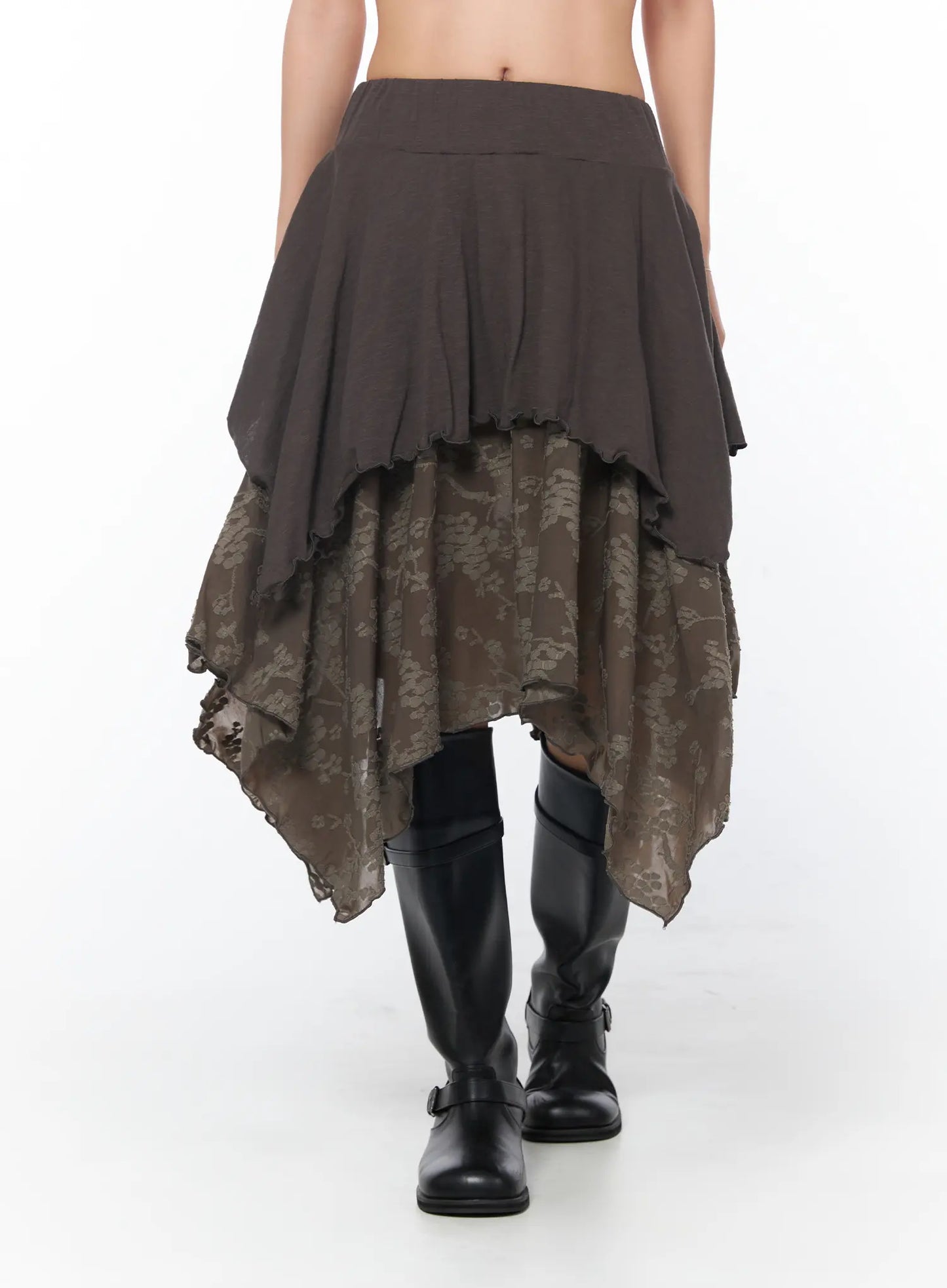Asymmetric Floral Midi Skirt CY513