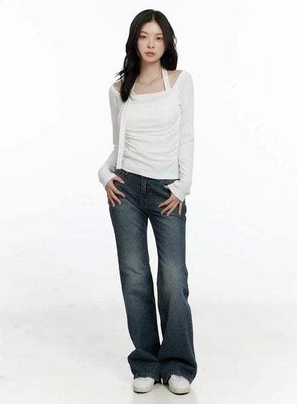 Chic Shirred Halter Long Sleeve Top F502