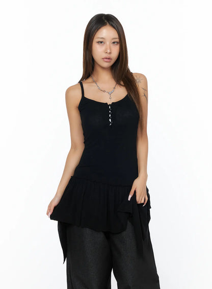 Asymmetrical Sheer Ruffle Tank Top CA516