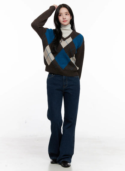 Casual Argyle Long Sleeve Knit CO522