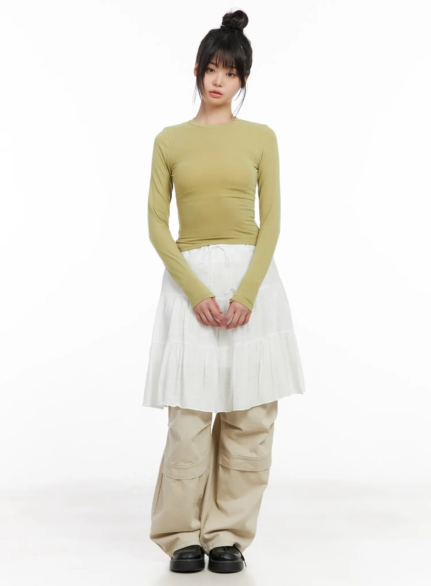 Basic Round Neck Crop Long Sleeve Tee CM512