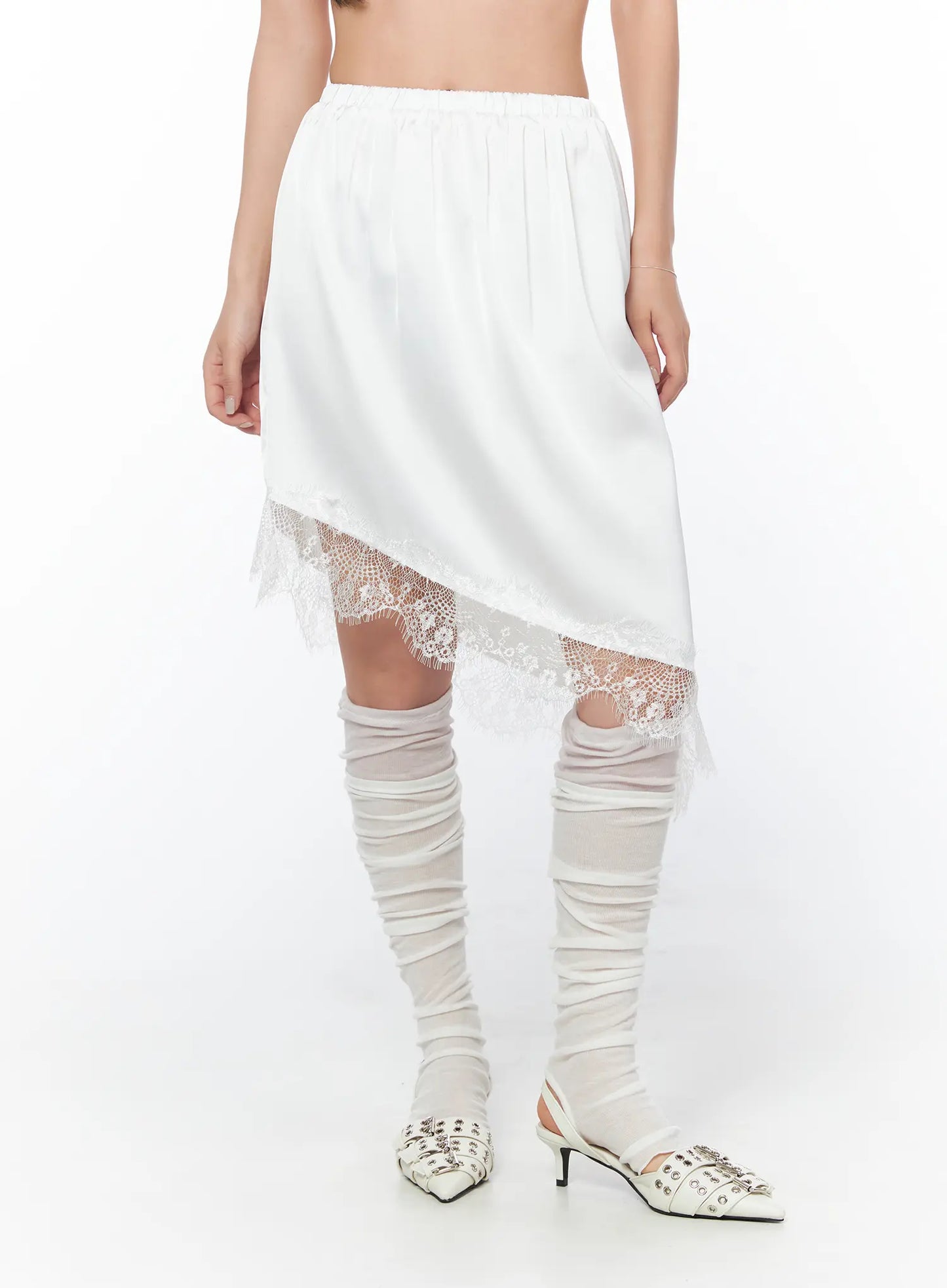 Asymmetrical Lace Midi Skirt CY512