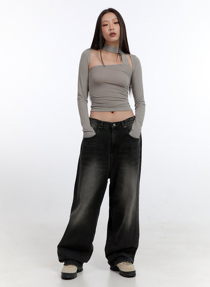 Chic One-Shoulder Top with Bolero CN401