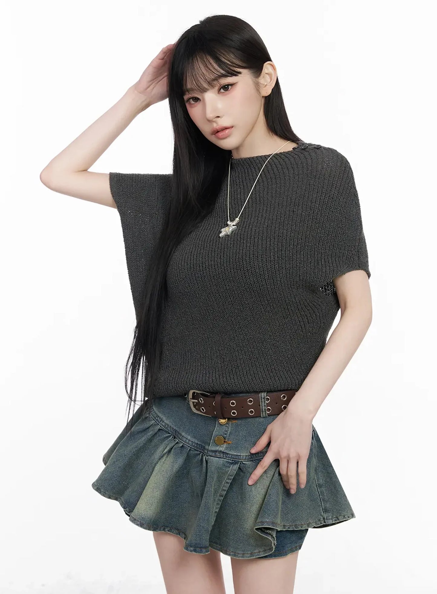Asymmetric Half-Neck Knit Top IU509