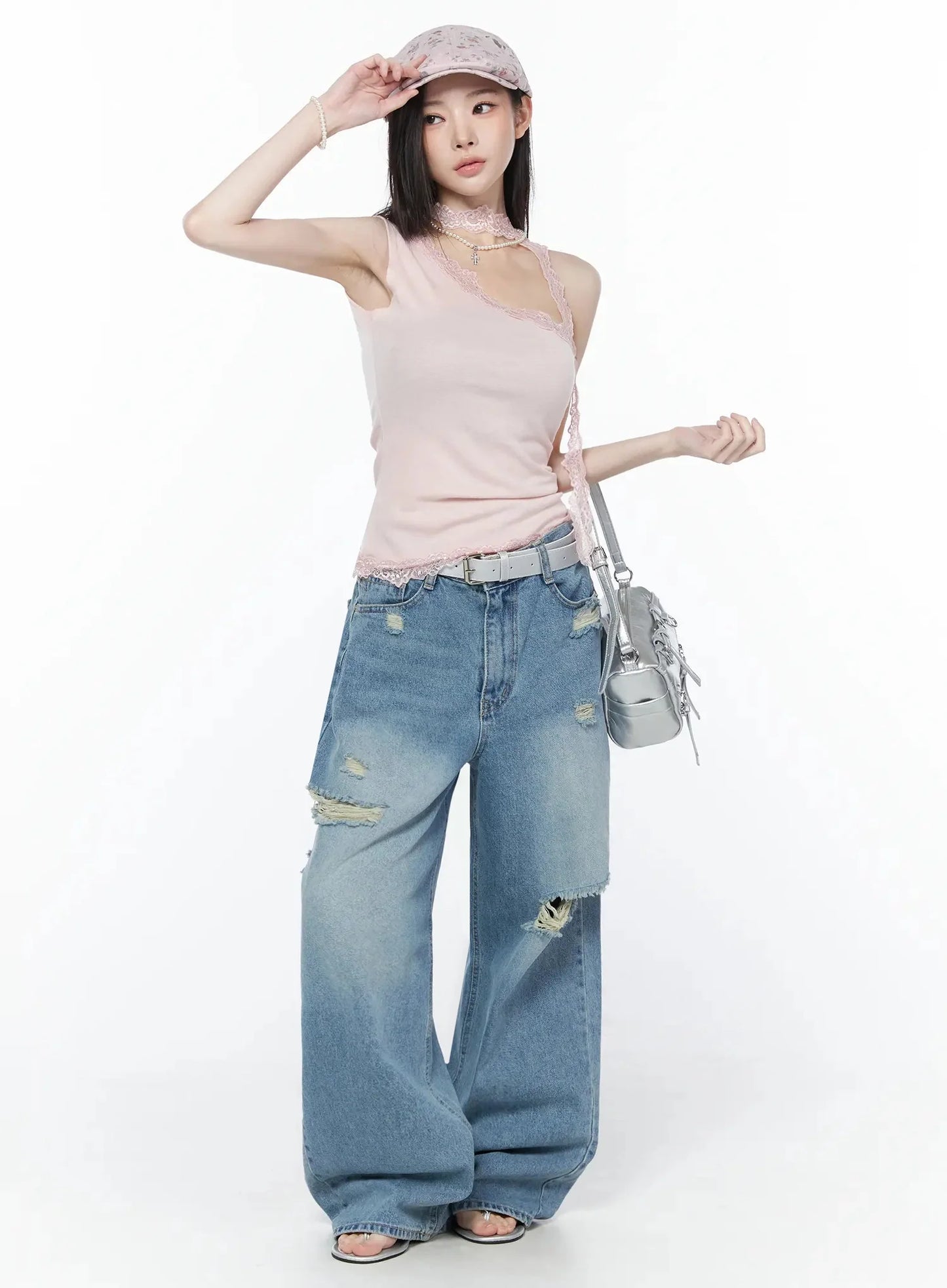 Ares Wide Leg Distressed Jeans IU512