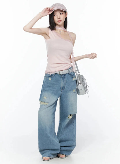 Ares Wide Leg Distressed Jeans IU512