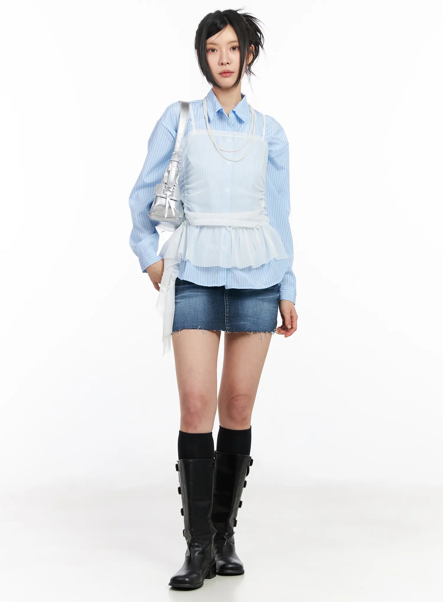 Classic Frayed Hem Denim Mini Skirt CM516