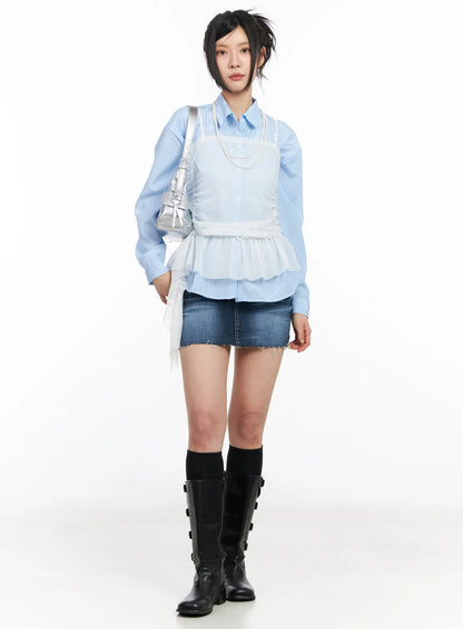 Classic Frayed Hem Denim Mini Skirt CM516