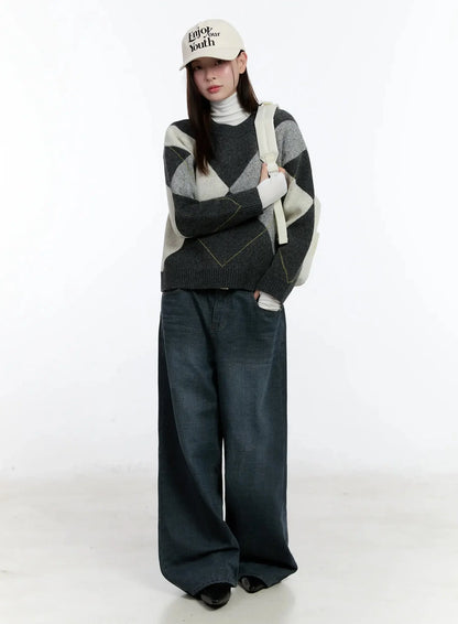 Argyle Pattern Knit Sweater ID526