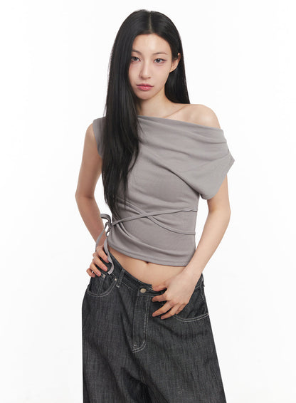 Asymmetric Short Sleeve Wrap Shirt IY516