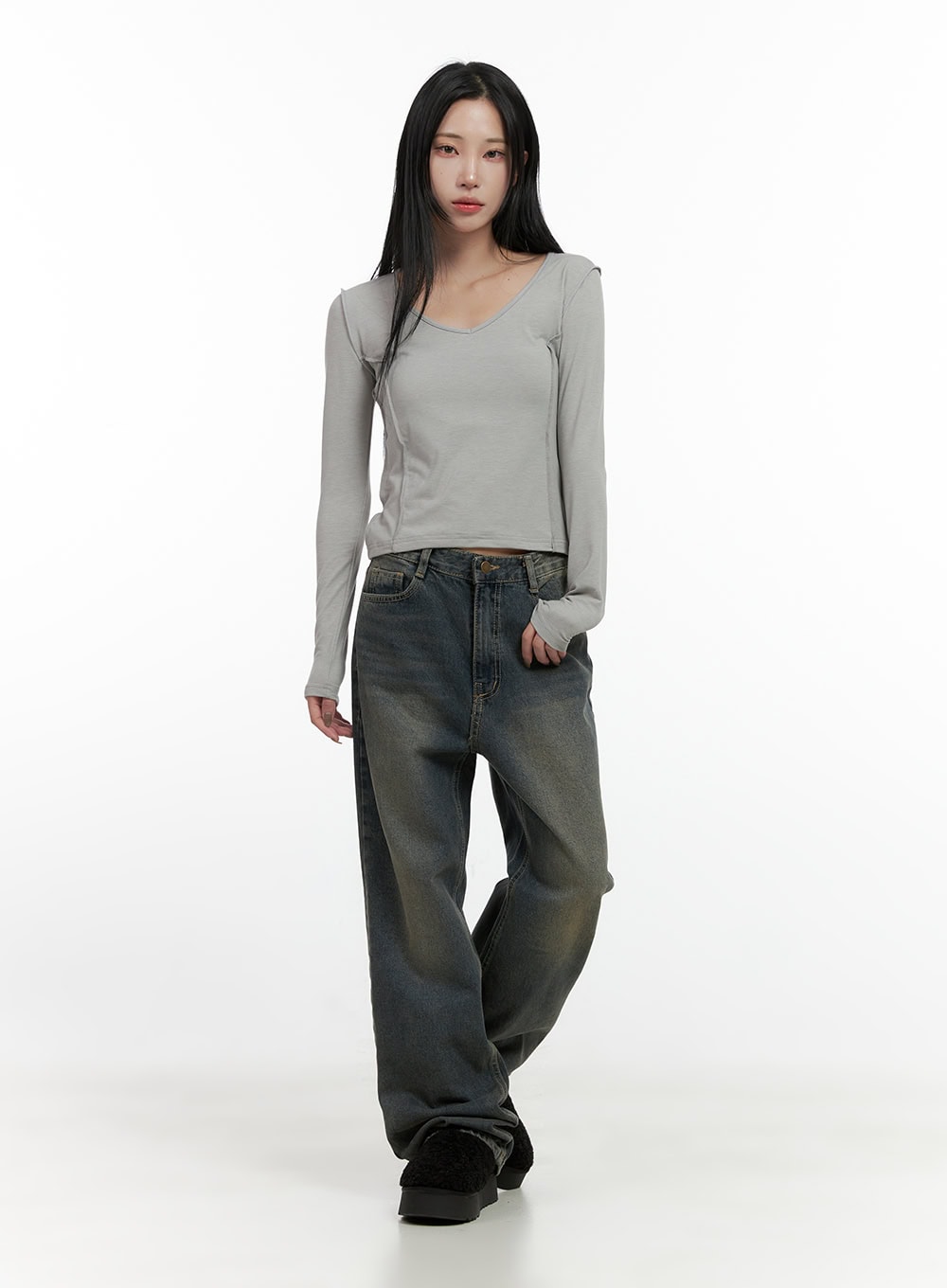Alina Washed Wide-Leg Jeans CN407