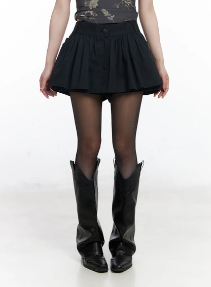 Chic Pleated Mini Skort with Elastic Waistband CJ526