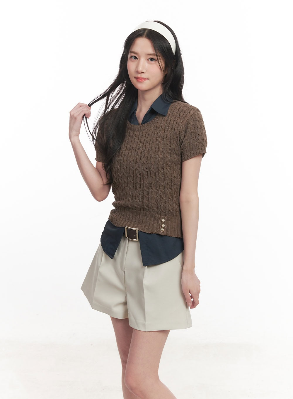 Cable Knit Short Sleeve Sweater CA510