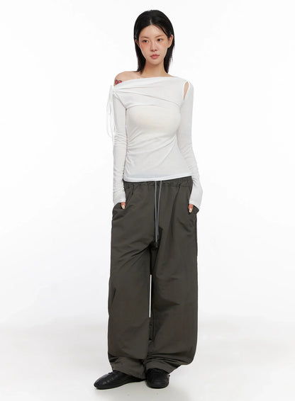 Asymmetric Cut-Out Long Sleeve Top IS515