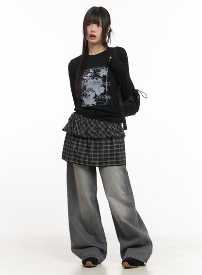 Checkered Ruffle Layering Mini Skirt CF519