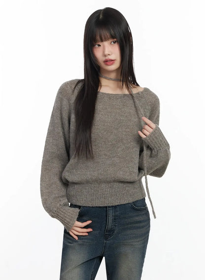 Chic Off-Shoulder Knit Sweater and Thin Scarf Set F517