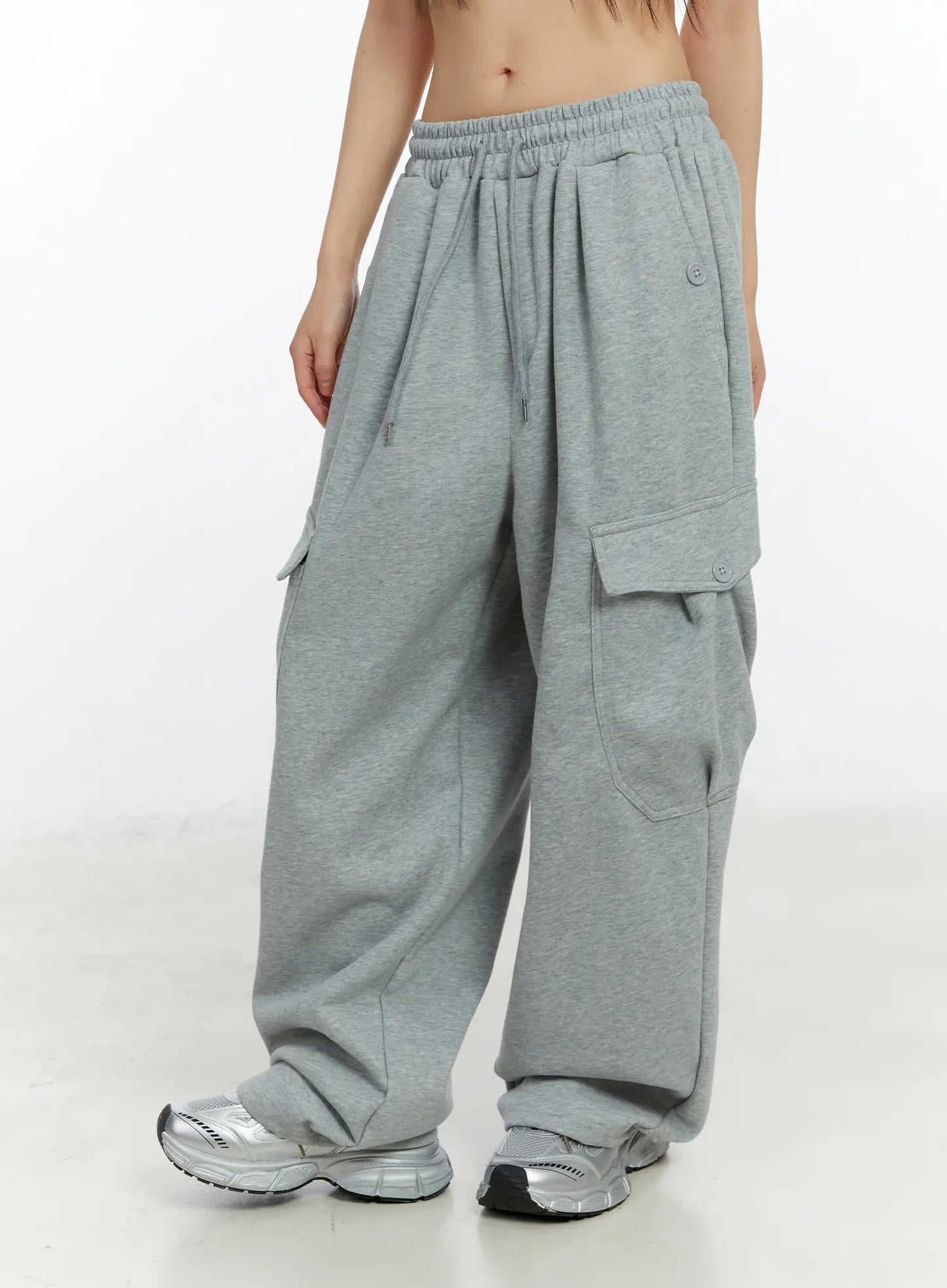 Button Wide Leg Cargo Sweatpants CF509
