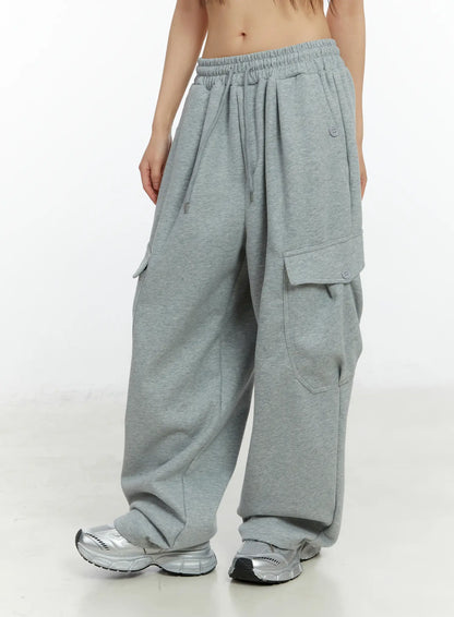 Button Wide Leg Cargo Sweatpants CF509
