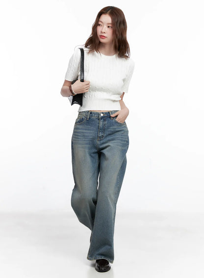 Cable Knit Short Sleeve Sweater CG521