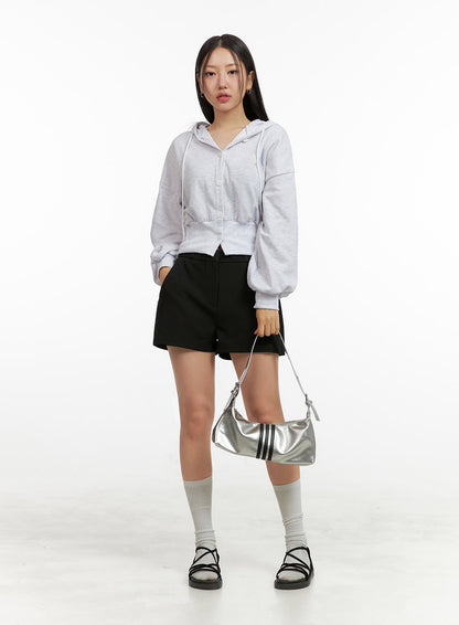 Buttoned Crop Sweat Hoodie OU411