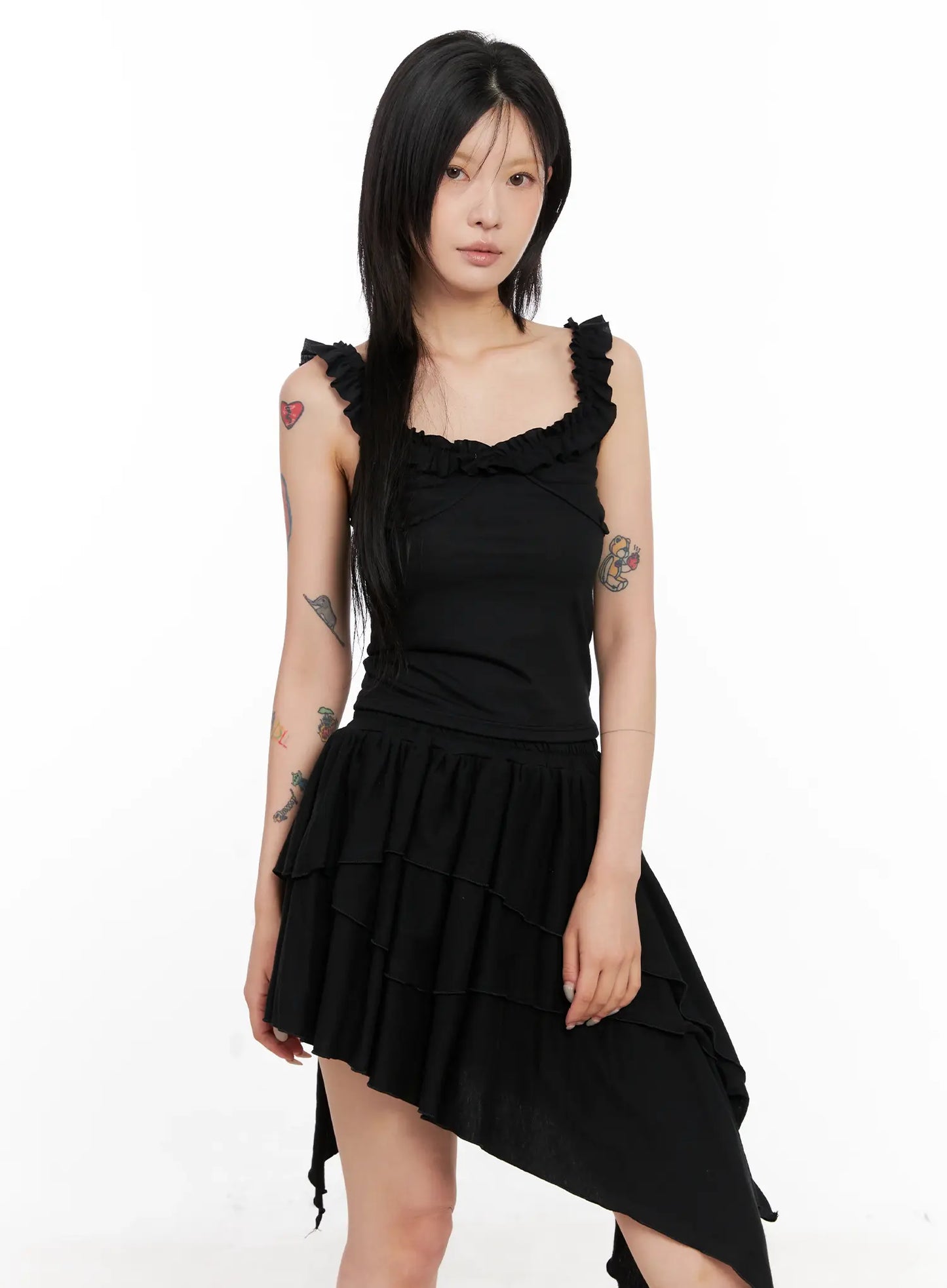 Asymmetric Ruffle Sleeveless Top CL528