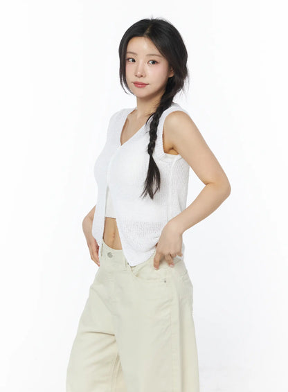 Button Knit Sleeveless Cardigan CY522