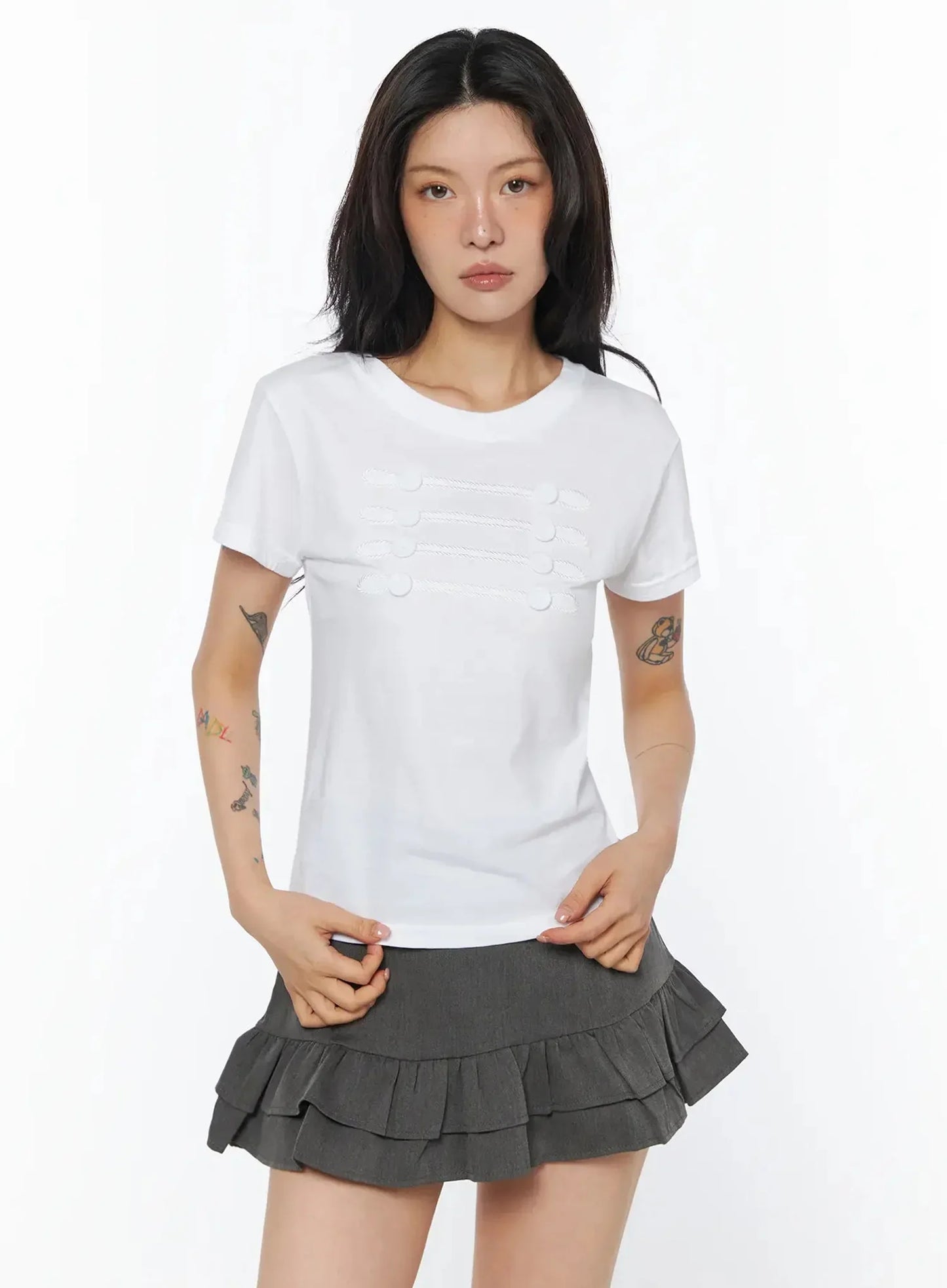 Chic Button Design T-Shirt IU508