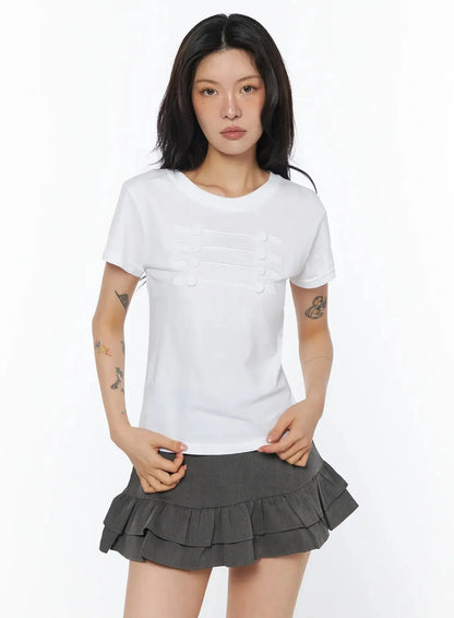 Chic Button Design T-Shirt IU508