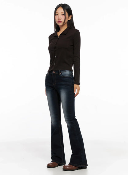 Aliyah Mid-Rise Hip Pad Flared Jeans IG528