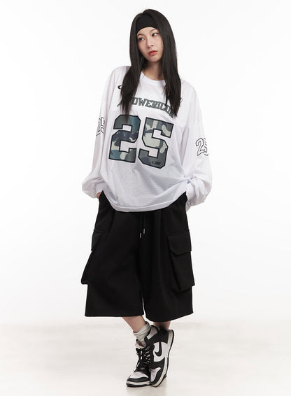 Camo Oversized Mesh Jersey Top CM518
