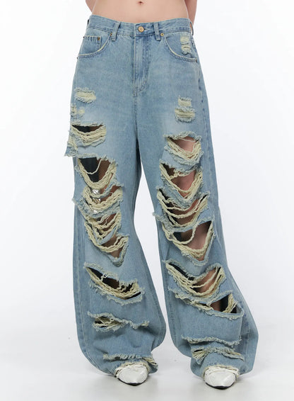 Clementine Distressed Wide Leg Jeans CA528