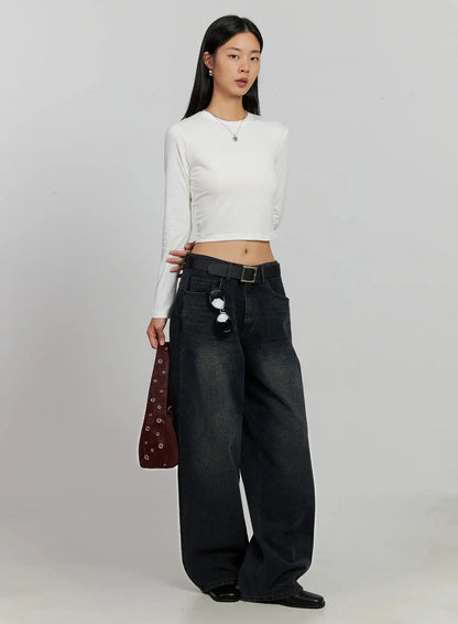 Aubree Washed Wide Jeans IJ502
