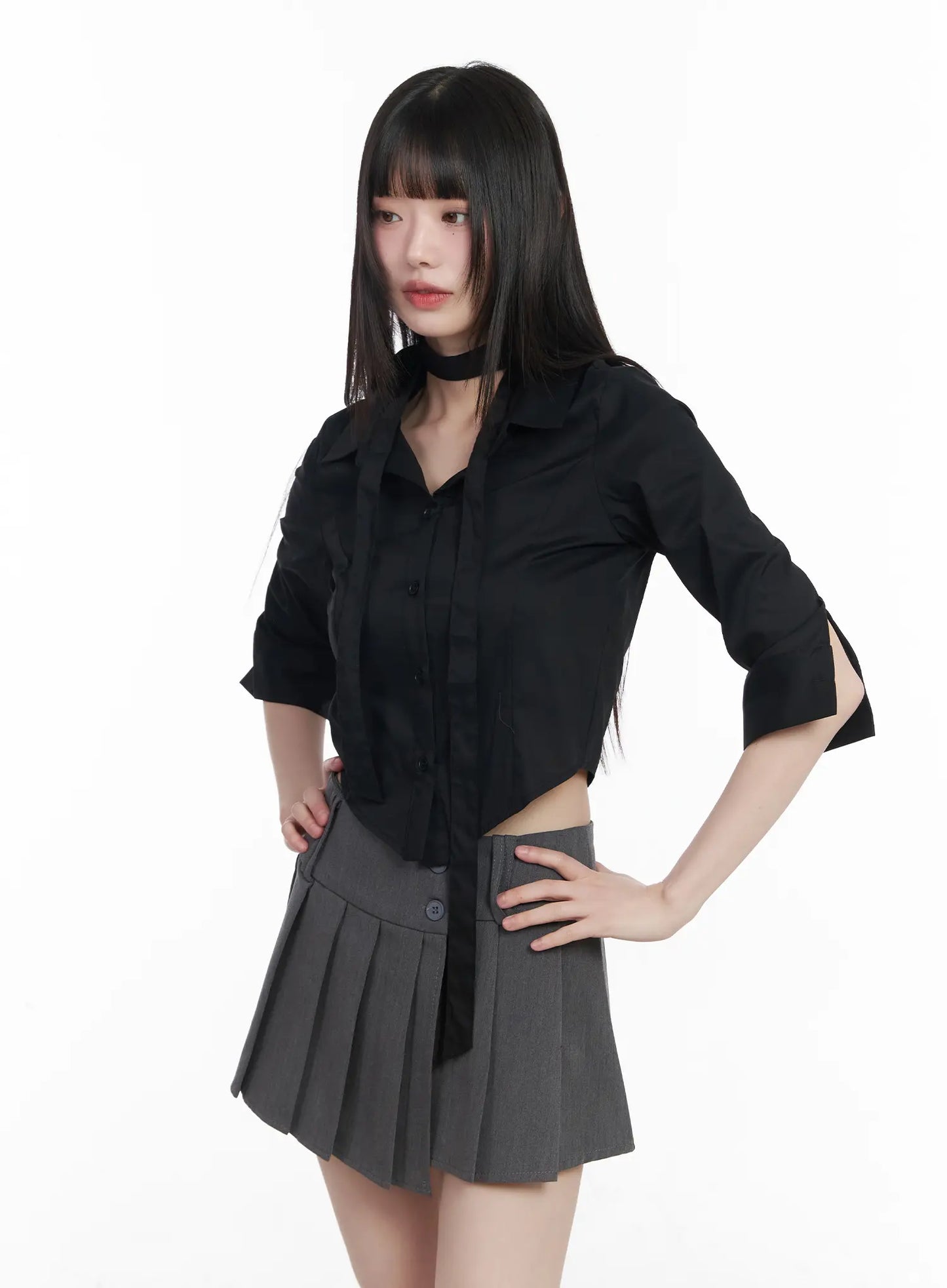 Chic Cropped Blouse & Scarf Set CM525