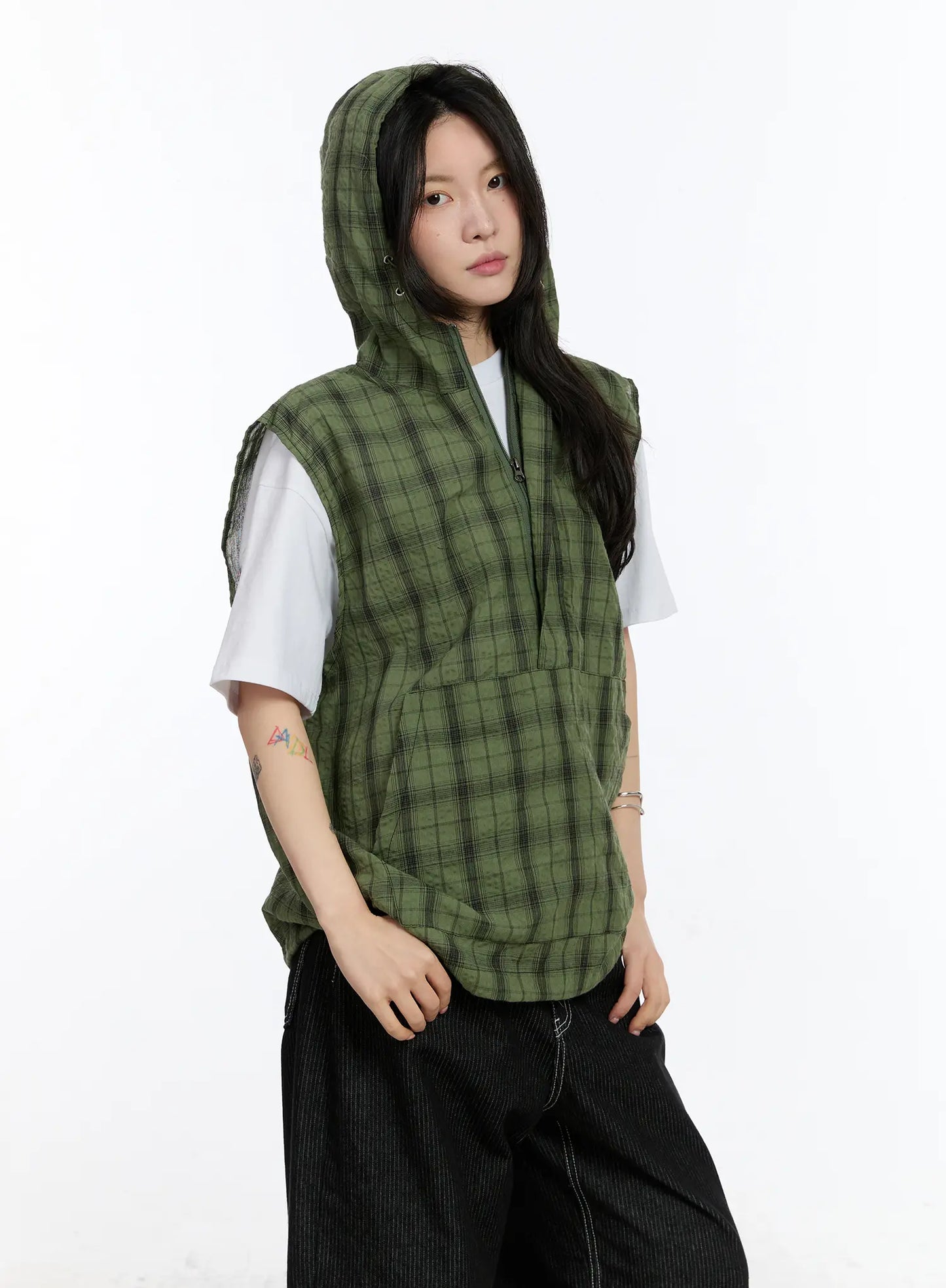 Checkered Hooded Vest CA506