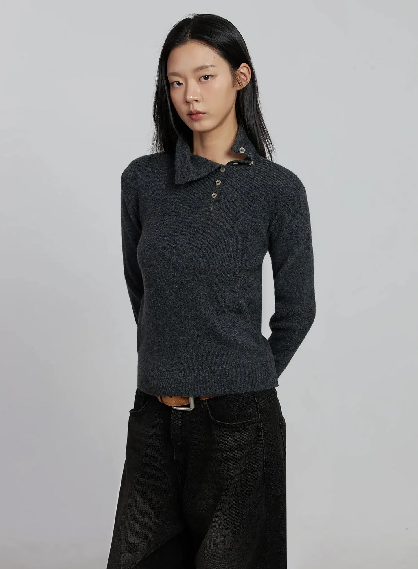 Button Detail High Neck Sweater IM520