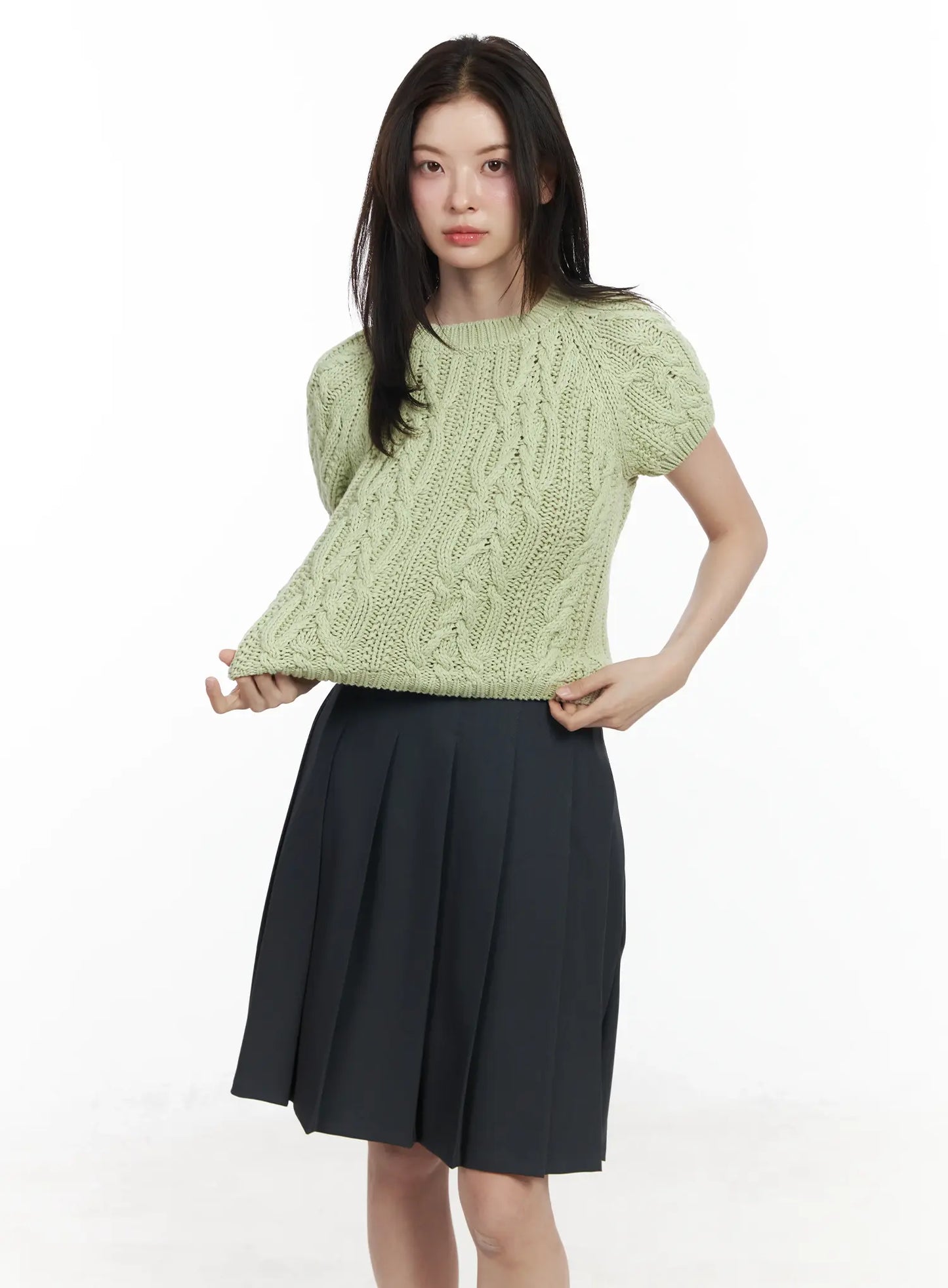 Cable Knit Short Sleeve Top IF524