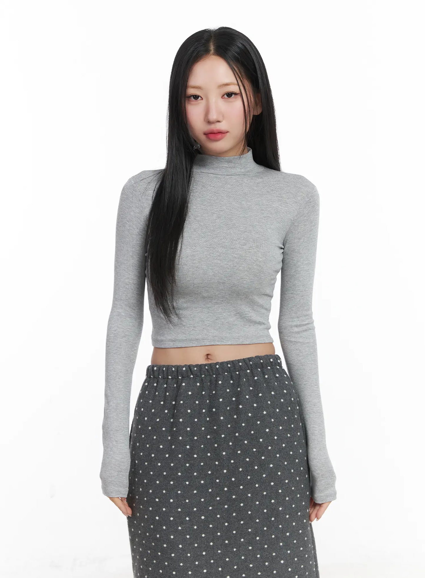 Basic Mock Neck Long Sleeve Crop Top CD529