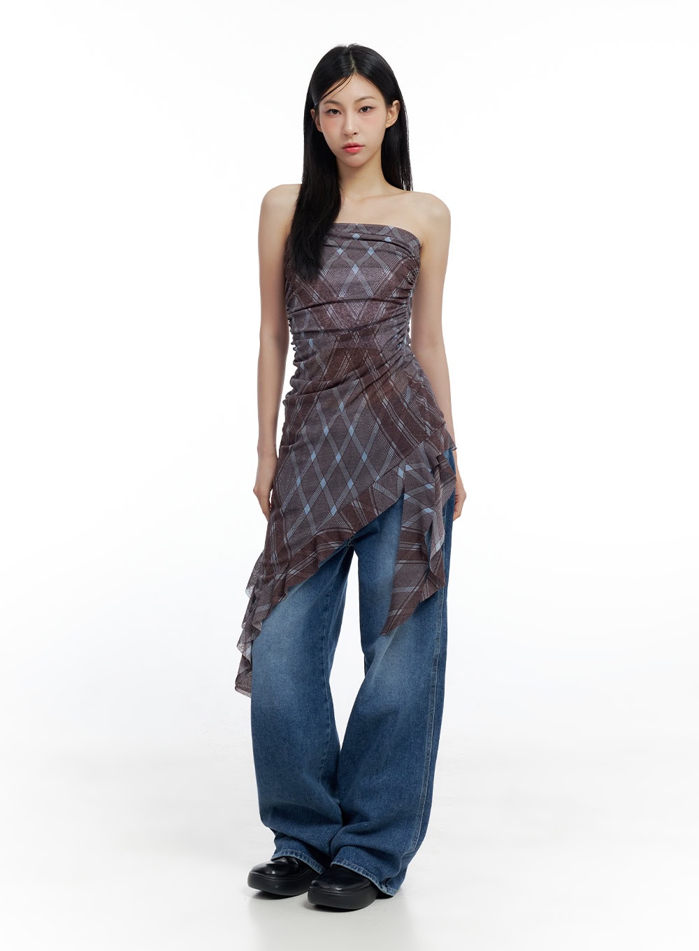 Checkered Ruffle Midi Dress CO426