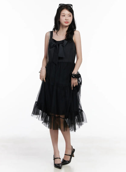 Bow Tiered Tulle Midi Dress CA509