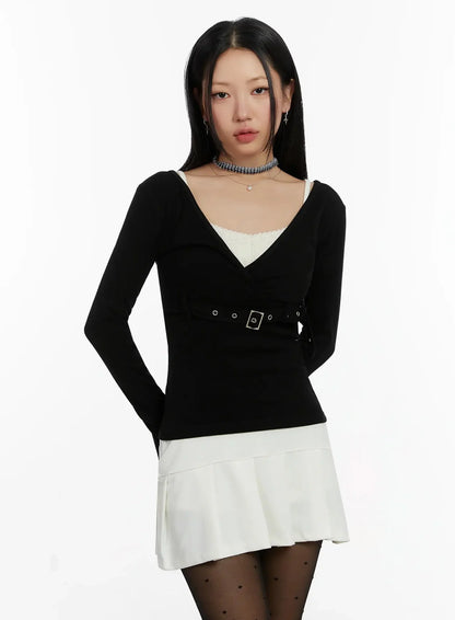Belted Wrap Long Sleeve Top ID525