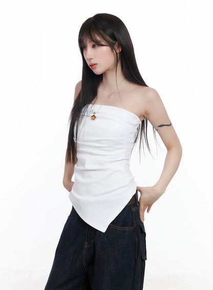 Asymmetric Shirred Tube Top CF523