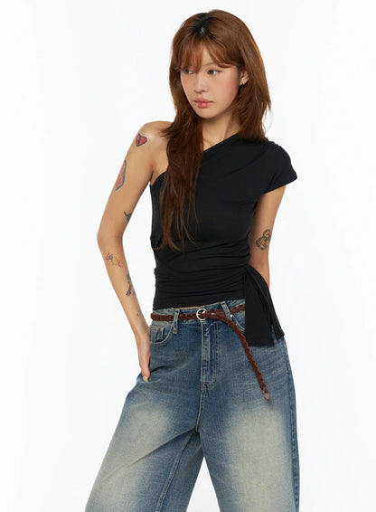 Asymmetric One-Shoulder Tie Top CU517