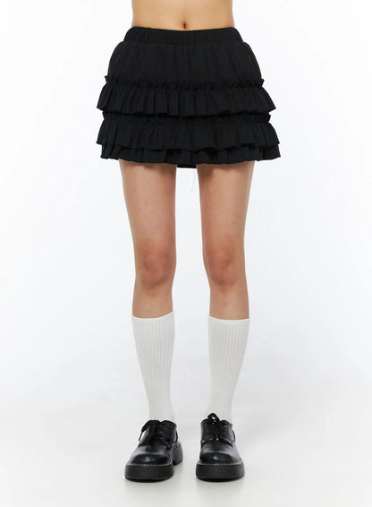 Banding Waist Ruffle Mini Skirt CU522