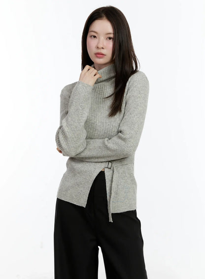 Buckle Ribbed Half Turtleneck Sweater